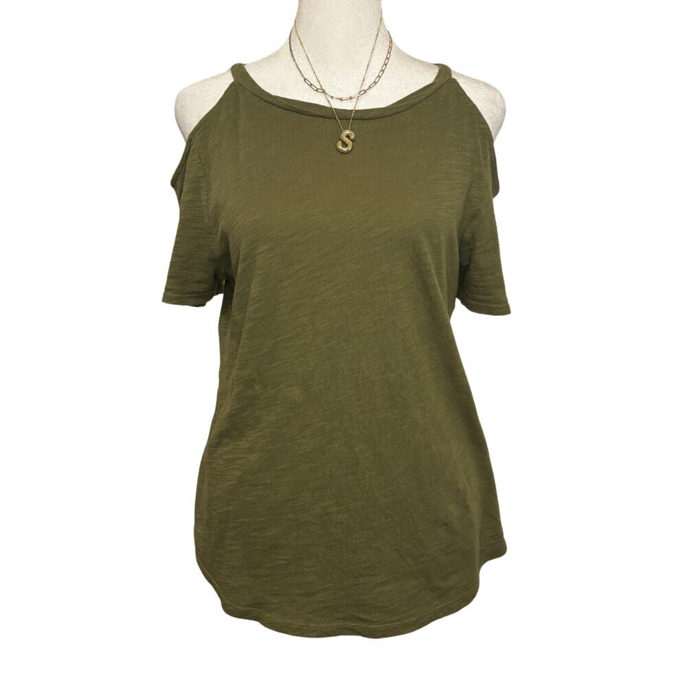 Maeve Anthropologie Cold Shoulder Top Olive Green Size XS
